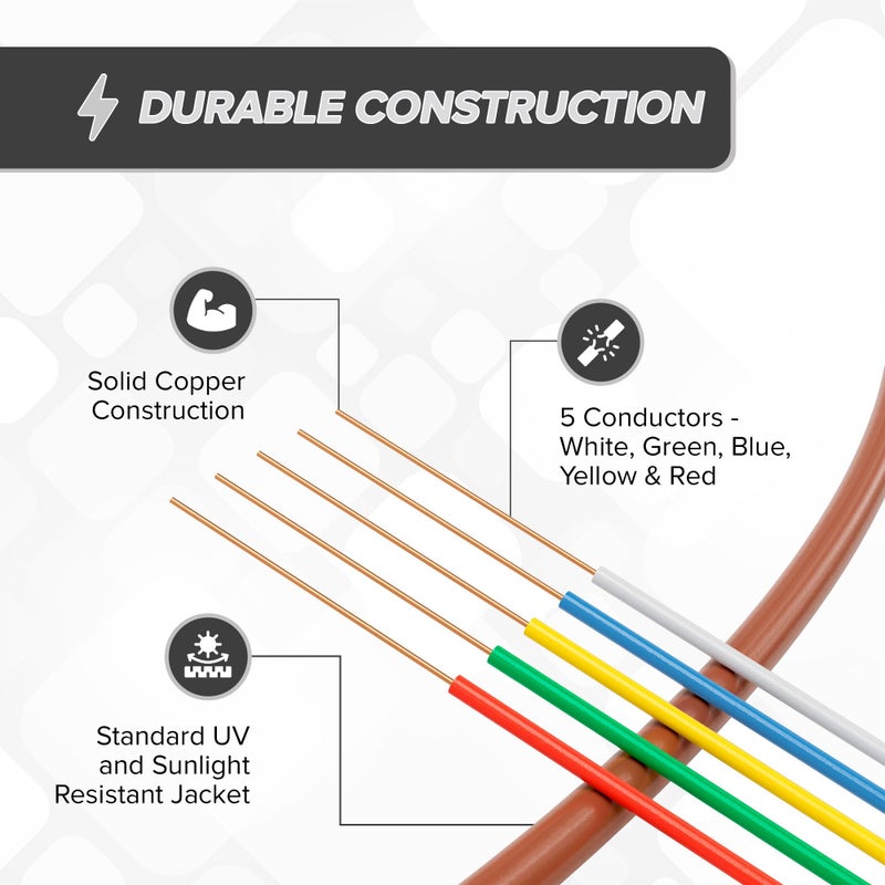 THE CIMPLE CO Thermostat Wire 18/5, 100 FT, Solid Copper, 18 Gauge, 5 Conductor, Residential, Commercial and Industrial Rated, 30 Meter, Brown - Image 5
